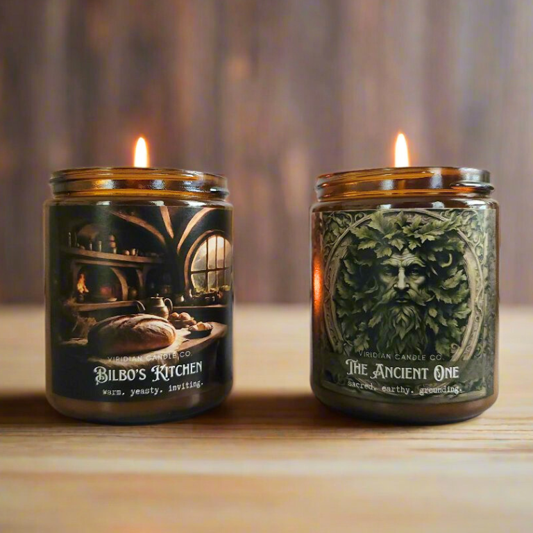 Gift bundle of two artisan fantasy candles, called A Bittersweet Chapter for lovers of fantasy and books handmade by Viridian Crafts in South Africa.