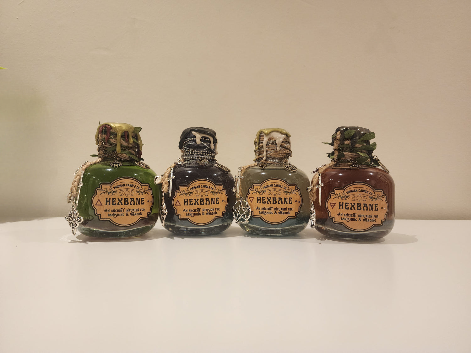 Hexbane Infusion potions for Season of the Witch - special edition handcrafted by Viridian Candle Co.