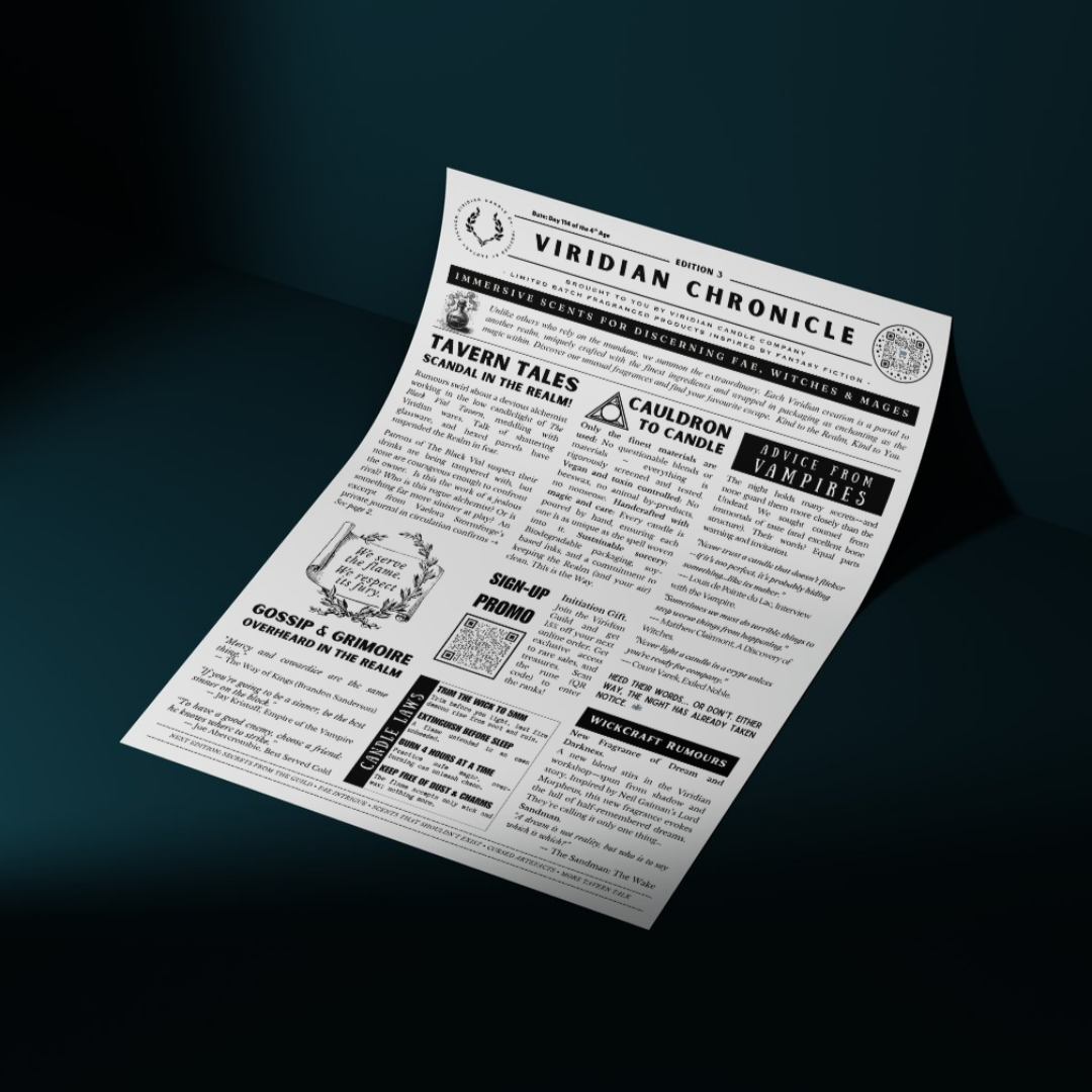 Sheet of paper titled 'Viridian Chronicle' on a dark background